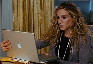 Carrie on her laptop