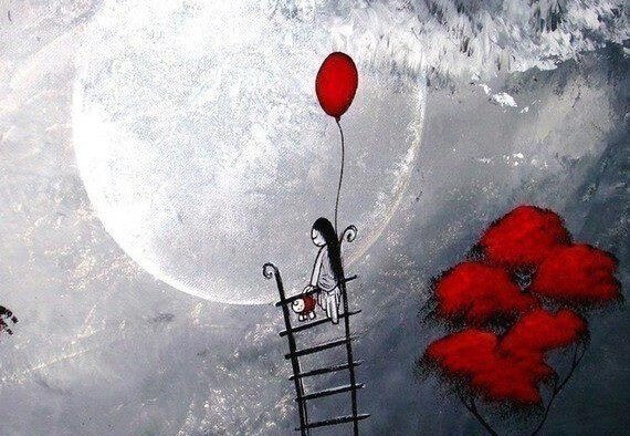 Girl on a ladder to the moon