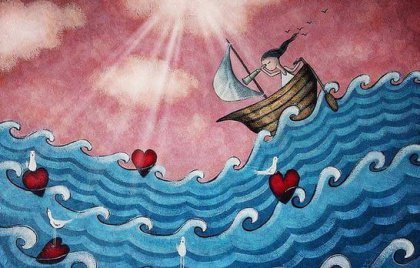 girl in boat hearts art