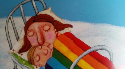 A mother sleeping with her child