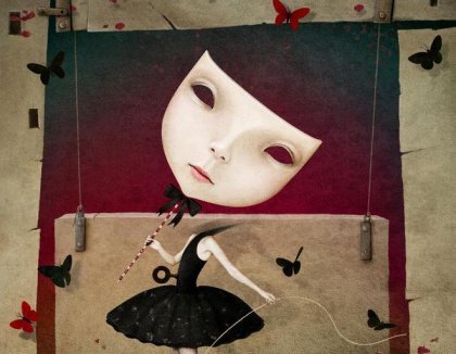 Drawing headless ballerina with oversized mask