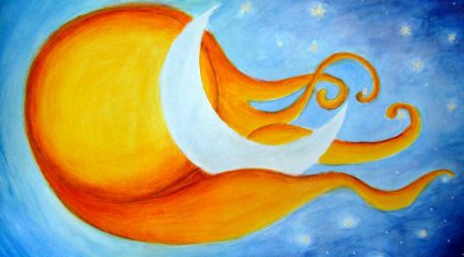 drawing of the sun cradling the moon 