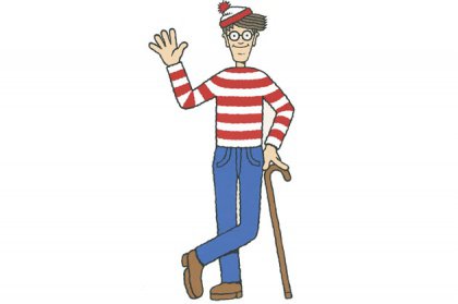 Character Waldo/Wally waving, with cane 