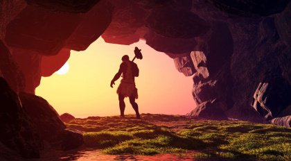 Caveman leaving his cave 