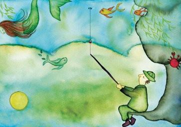 Abstract image man fishing upside-down