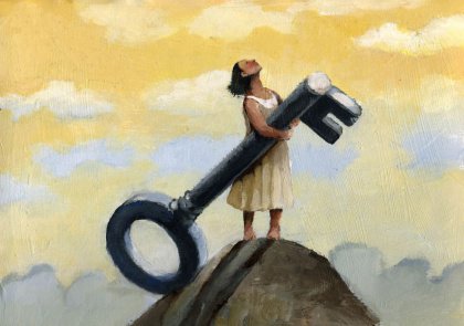 Woman with giant key