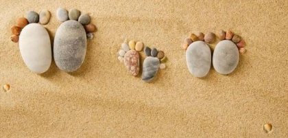 Stones made to look like feet in the sand