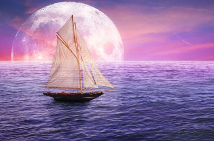 Boat Sailing, Full Moon