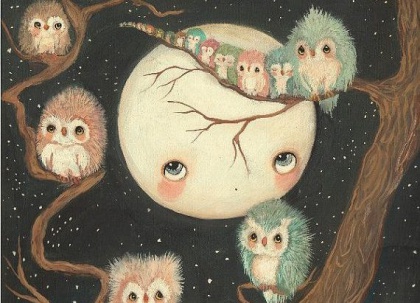 drawing moon and owls