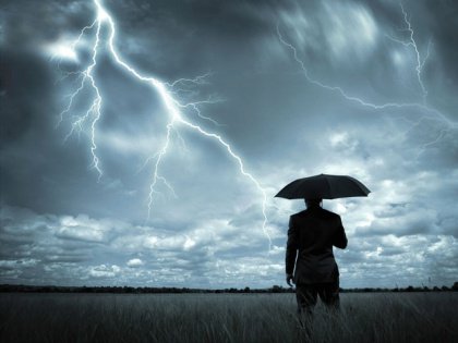 Man Braving the Storm