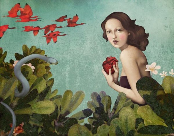 lady holding realistic heart