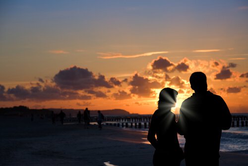 Couple at Sundown over Beach