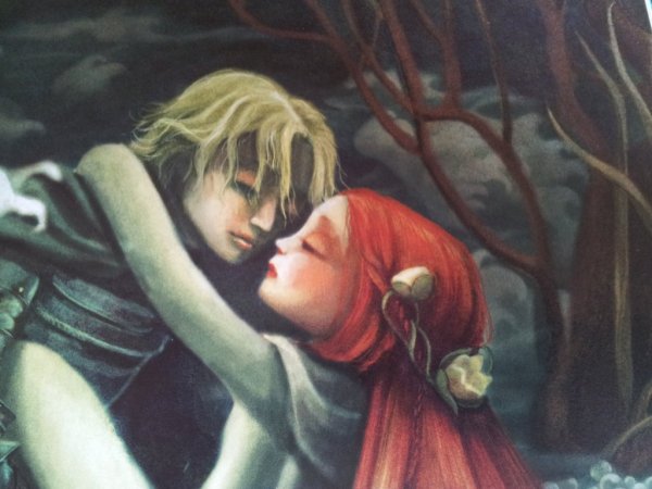 Knighting about to Kiss Woman