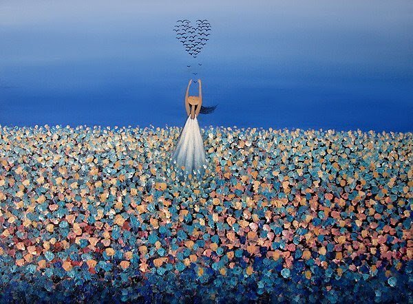 Woman in Flower Field with Heart