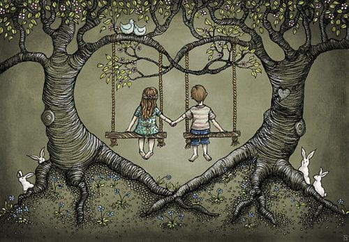 Couple Swinging, Tree Heart