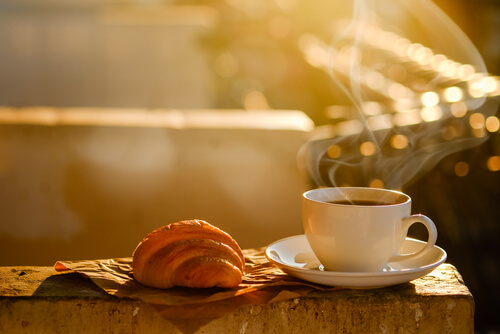 croissant and coffee wake up