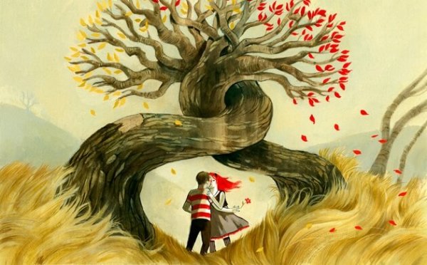 couple in the roots of a tree