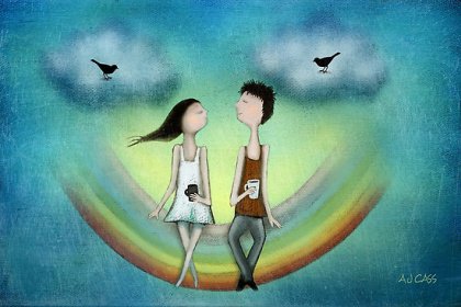 couple sitting on rainbow