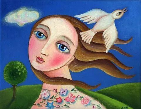 drawing- girl and bird