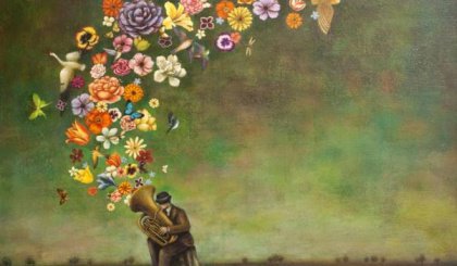 flowers coming out of tuba