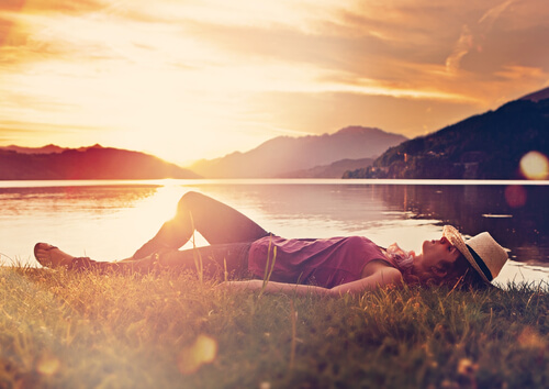 laying by the lake