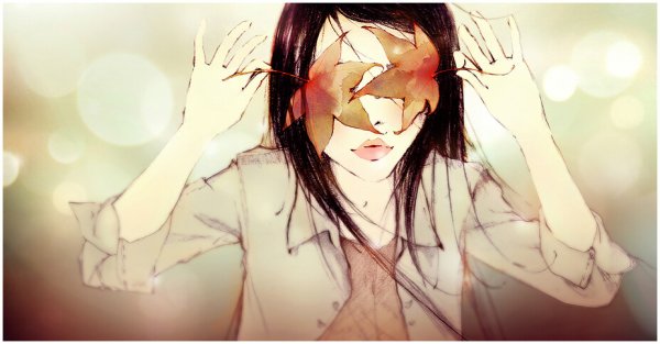 girl with leaves covering eyes actions not words