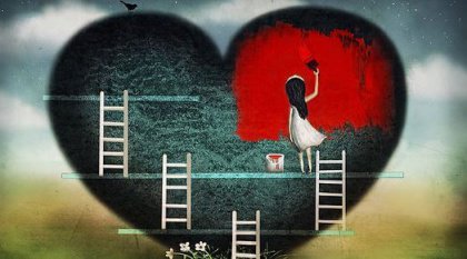 girl painting heart house red family 