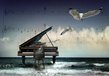piano in the ocean