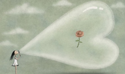 rose in a heart bubble