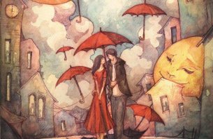 Couple with Red Umbrella