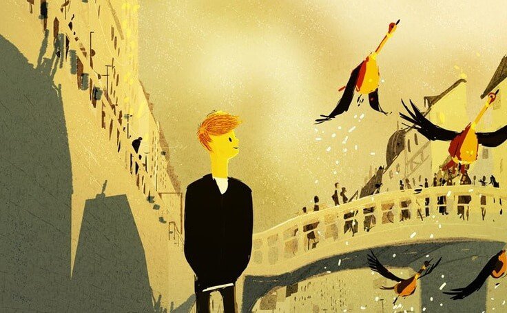 man looking at birds rejection