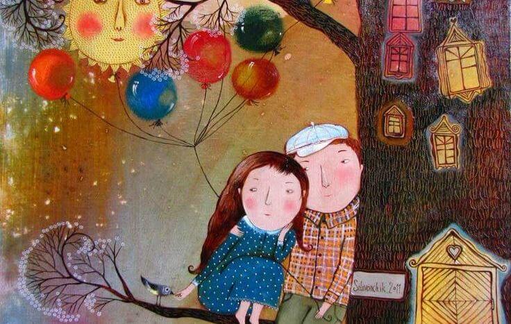 couple in a tree balloons