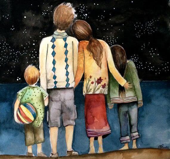 Family Looking At Stars