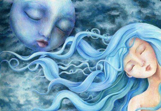 girl and moon