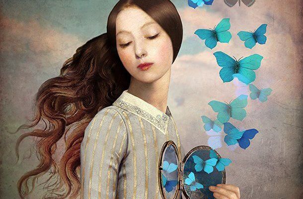 girl releases butterflies