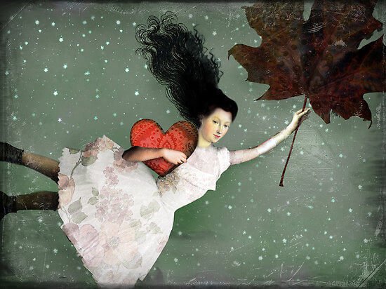 girl with leaf and heart action