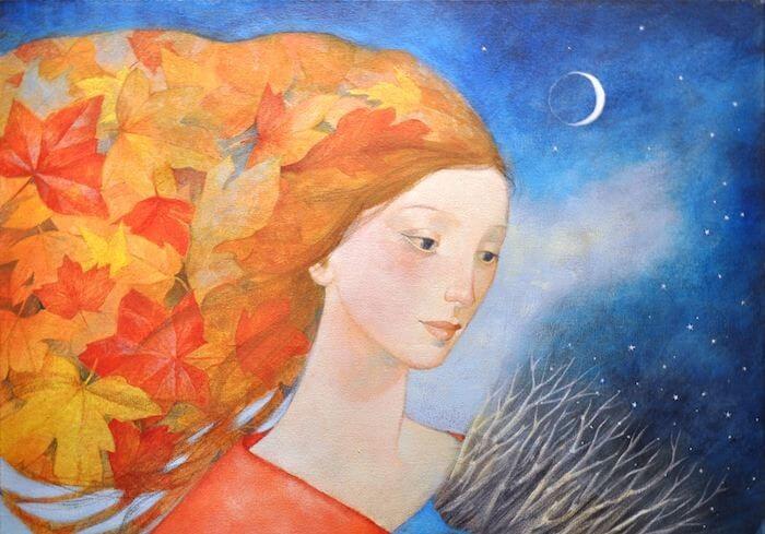 girl with leaves for hair remain