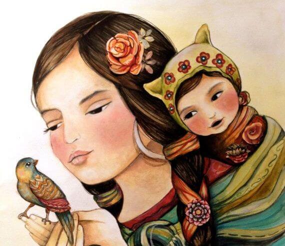 Woman and Child with Bird