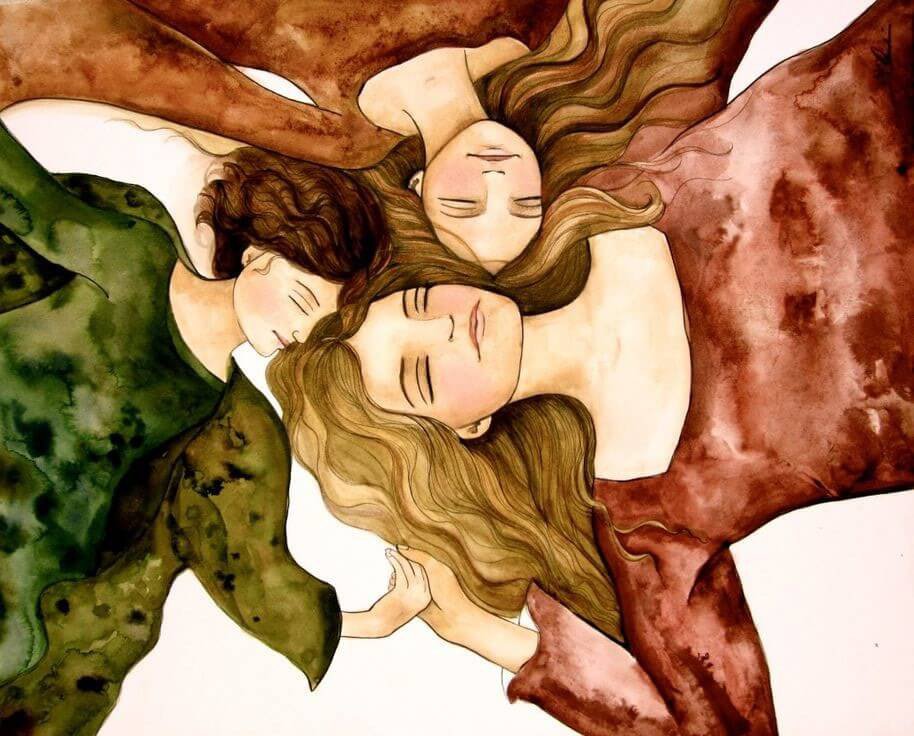 Woman Lying Heads Together