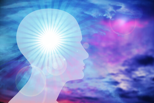 man siluette illuminated brain