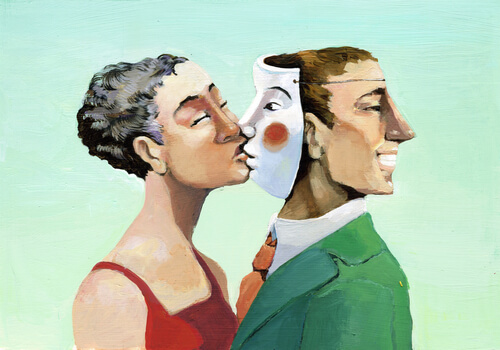 woman kissing mask freedom