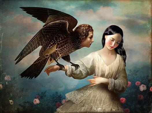 Woman Holding Human-Headed Eagle