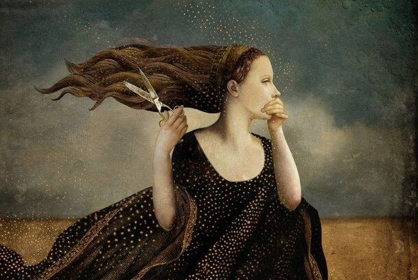 Woman Cutting Own Hair