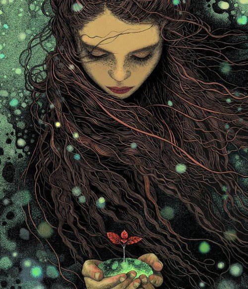 girl with small plant happiness