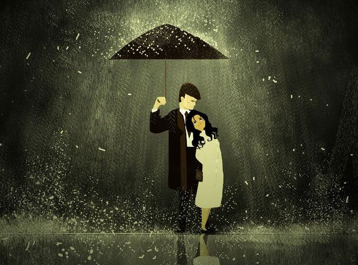 man and woman under umbrella brighten