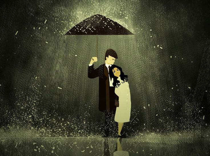 man and woman under umbrella brighten 