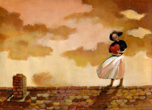 girl on roof with heart 