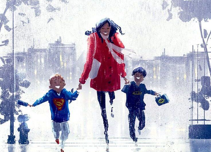 mom with boys smiling happiness 