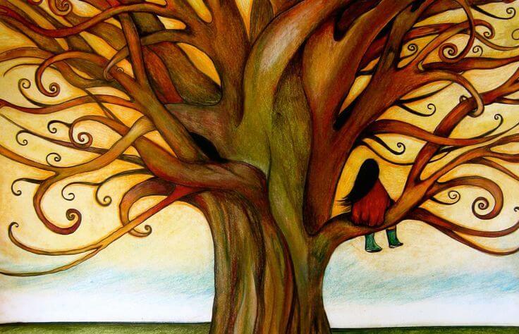 girl sitting in tree father