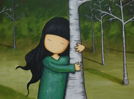 girl hugging tree people 